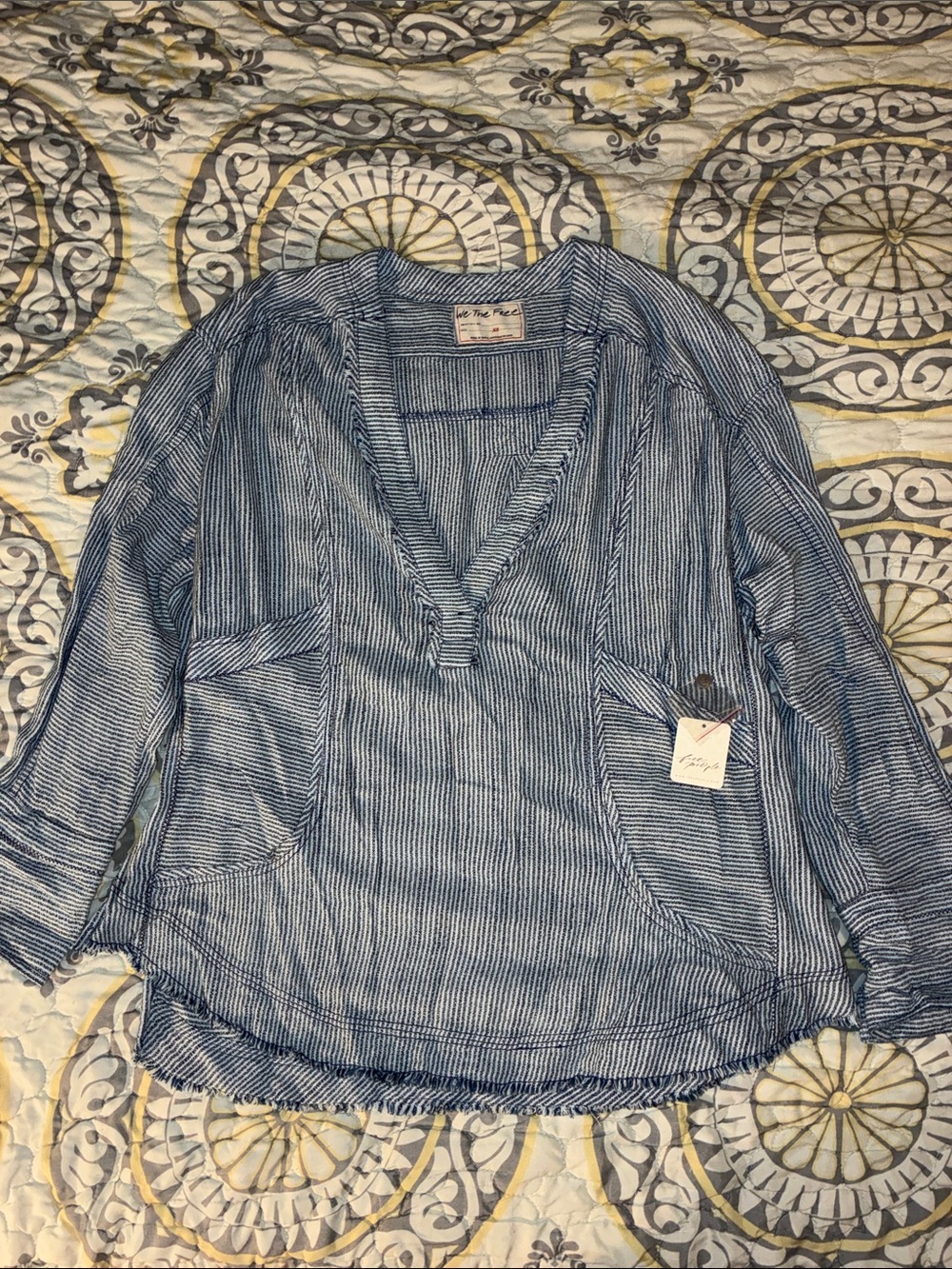 We The Free Striped Popover Frayed Blouse Size XS New With Tags